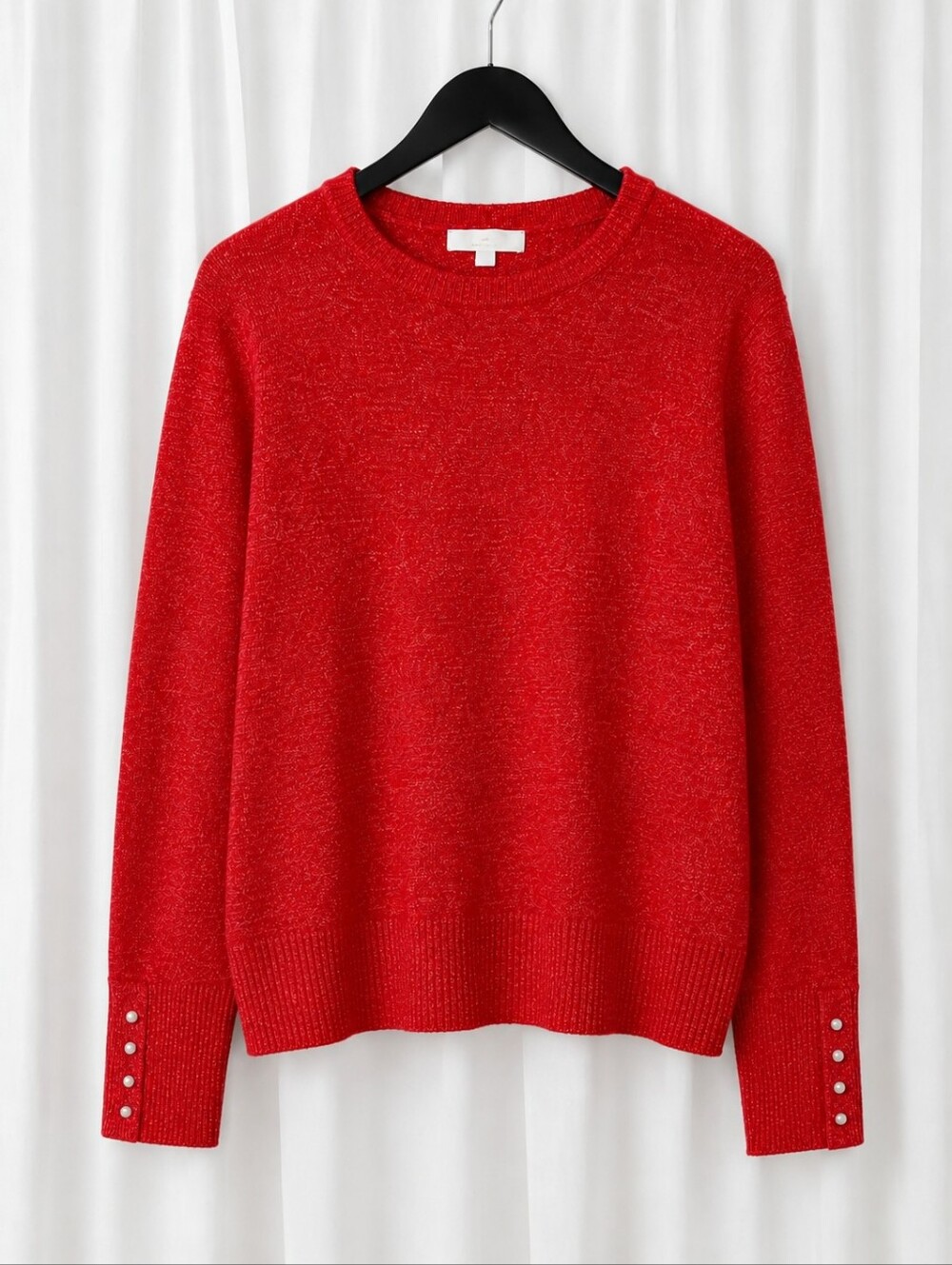 LOFT Marled Red Wool Blend Pearl Button Cuffs Lightweight Pullover Sweater